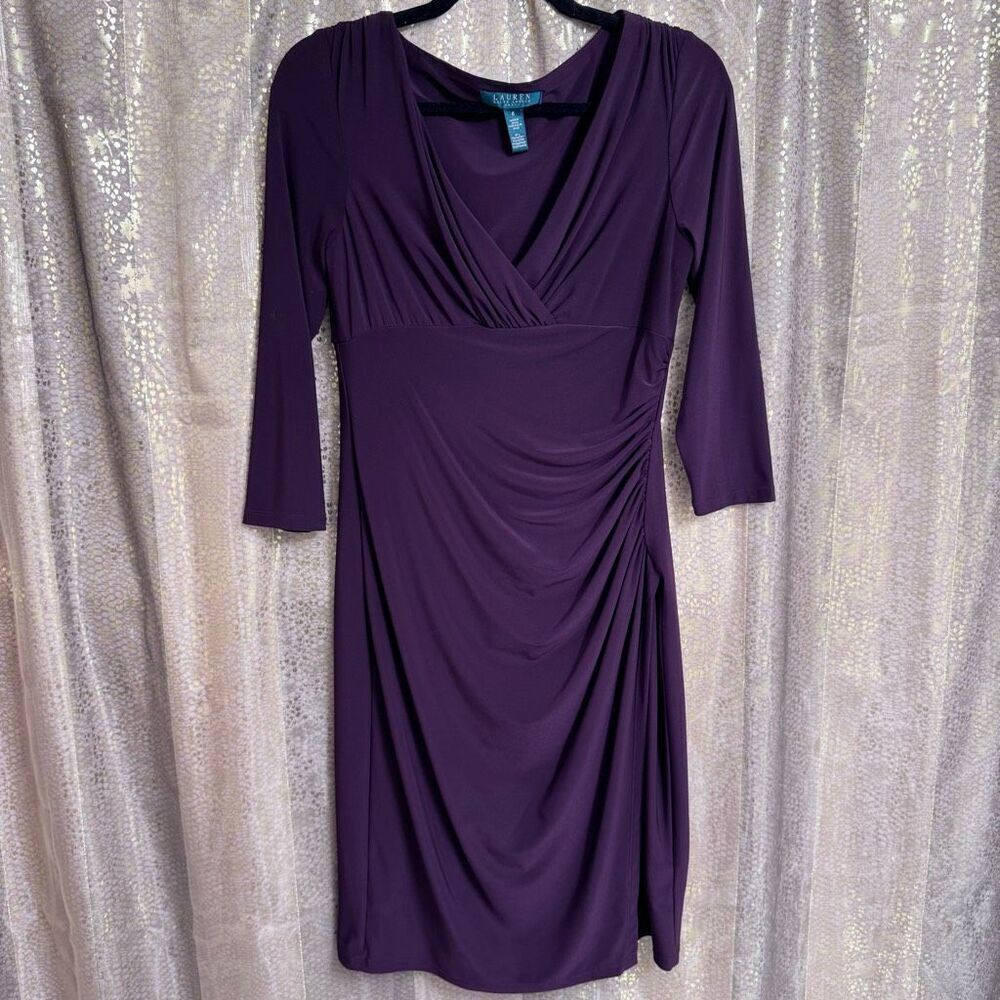 Lauren Ralph Lauren Dark Eggplant Purple Ruched Bodycon Dress Size 6